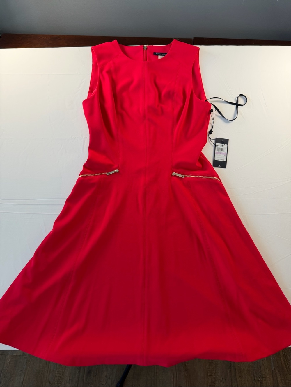 Tommy Hilfiger Vibrant Red‎ Sleeveless A-Line Dress with Gold Zipper Accents